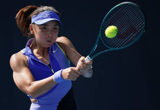 (260114) -- MELBOURNE, Jan. 14, 2026 -- Yuan Yue of China hits a return during the women s singles qualifying 2nd round match against Maria Lourdes Carle of Argentina at Australian Open tennis tournament in Melbourne, Australia, Jan. 14, 2026. (Photo by Xinhua) (SP)AUSTRALIA-MELBOURNE-TENNIS-AUSTRALIAN OPEN-WOMEN S SINGLES-QUALIFYING WangxShen 