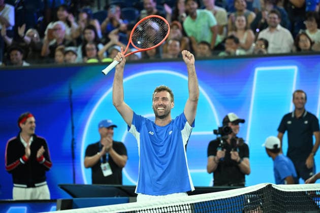 TENNIS AO 1 POINT SLAM, Jordan Smith of New South Wales reacts after defeating Joanna Garland of Taiwan to win the 1 Point Slam event during the Australian Open Opening Week at Rod Laver Arena in Melbourne, Victoria, Wednesday, January 14, 2026. ( NO ARCHIVING, EDITORIAL USE ONLY Melbourne Victoria Australia  Copyright: xJamesxRossx 20260114196634375760