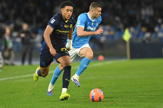 Sascha Britschgi of Parma Calcio 1931 during the Serie A Enelive match between SSC Napoli vs Parma Calcio 1913 at Diego Armando Maradona Stadium  Copyright: xDaniloxGemito IPAxSportx xipa-agency.netx xx IPA_70061800 IPA_Agency_IPA70061800