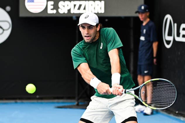 USA™s Eliot Spizzirri during his singles match at the ASB Classic Men™s ATP, Tennis Herren 250 tennis tournament at Manuka Doctor Arena, Auckland, New Zealand. Wednesday 14 January 2026. Photo: Andrew Cornaga z Auckland New Zealand Copyright: xAndrewxCornaga x