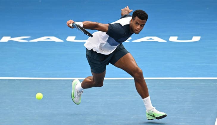 France™s Giovanni Mpetshi Perricard during his singles match at the ASB Classic Men™s ATP, Tennis Herren 250 tennis tournament at Manuka Doctor Arena, Auckland, New Zealand. Wednesday 14 January 2026. Photo: Andrew Cornaga z Auckland New Zealand Copyright: xAndrewxCornaga x