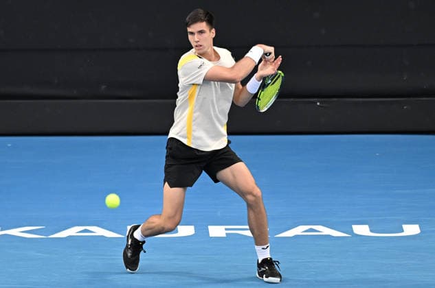 Hungary™s Fabian Marozsan during his singles match at the ASB Classic Men™s ATP, Tennis Herren 250 tennis tournament at Manuka Doctor Arena, Auckland, New Zealand. Wednesday 14 January 2026. Photo: Andrew Cornaga z Auckland New Zealand Copyright: xAndrewxCornaga x