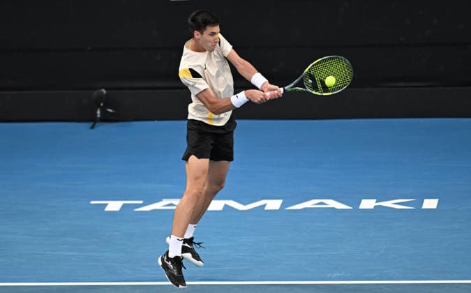 Hungary™s Fabian Marozsan during his singles match at the ASB Classic Men™s ATP, Tennis Herren 250 tennis tournament at Manuka Doctor Arena, Auckland, New Zealand. Wednesday 14 January 2026. Photo: Andrew Cornaga z Auckland New Zealand Copyright: xAndrewxCornaga x
