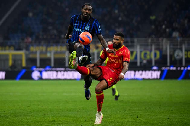 FC Internazionale v US Lecce - Serie A Marcus Thuram of FC Internazionale competes for the ball with Jamil Siebert of US Lecce during the Serie A football match between FC Internazionale and US Lecce. Milan Italy Copyright: xNicolòxCampox