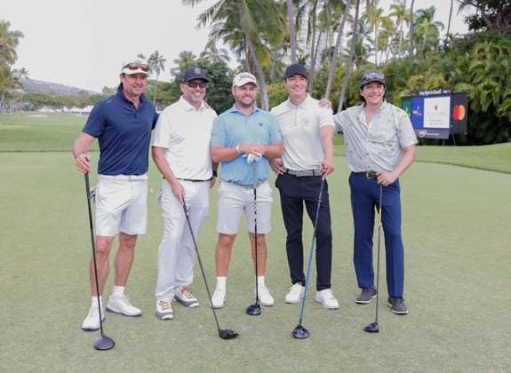 January 14, 2026, Honolulu, Hawaii, USA: From left to right, actor KARL URBAN, CRAIG KURLAND, professional golfer JORDAN SMITH, actor DANIEL HENNEY, and actor GABRIEL LUNA pose in the tee box of the 10th Hole during the Pro-Am round at the 2026 Sony Open in Honolulu, Hawaii on January 14, 2026. Honolulu USA - ZUMAm310 20260114_zsp_m310_042 Copyright: xElliotxMilesx