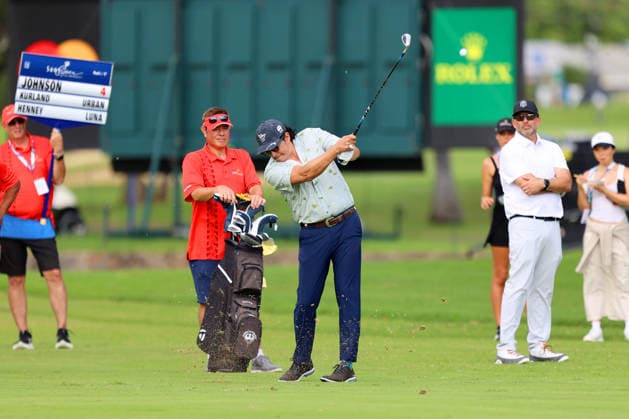 January 14, 2026 - Actor Gabriel Luna hits from the 8th fairway during a Pro-Am prior to the 2026 Sony Open in Hawaii at Waialae Country Club in Honolulu, HI - CSM Honolulu USA - ZUMAc04_ 20260114_zma_c04_144 Copyright: xAndrewxLeex