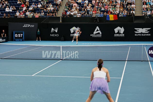 January 15, 2026, Adelaide, South Australia, Australia: JAQUELINE CRISTIAN of Romania serving to KIMBERLY BIRRELL of Australia in action, during the 2026 Adelaide International Tennis Tournament Adelaide Australia - ZUMAw216 20260115_zsp_w216_009 Copyright: xMarkxWilloughbyx