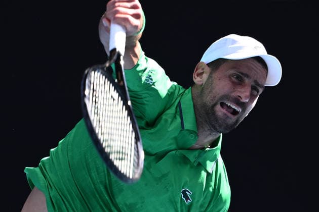 TENNIS AUSTRALIAN OPEN, Novak Djokovic of Serbia in action against Frances Tiafoe of the US during a charity match ahead of the Australian Open tennis tournament at Melbourne Park in Melbourne, Thursday, January 15, 2026. ( NO ARCHIVING, EDITORIAL USE ONLY MELBOURNE VICTORIA AUSTRALIA  Copyright: xJOELxCARRETTx 20260115151059000204