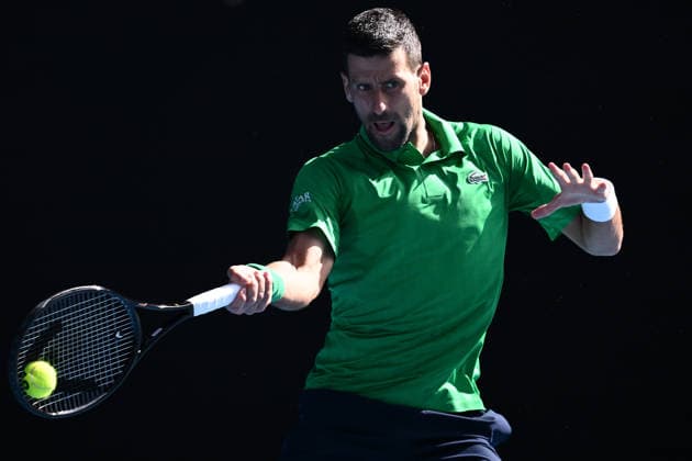 TENNIS AUSTRALIAN OPEN, Novak Djokovic of Serbia in action against Frances Tiafoe of the US during a charity match ahead of the Australian Open tennis tournament at Melbourne Park in Melbourne, Thursday, January 15, 2026. ( NO ARCHIVING, EDITORIAL USE ONLY MELBOURNE VICTORIA AUSTRALIA  Copyright: xJOELxCARRETTx 20260115117595394699