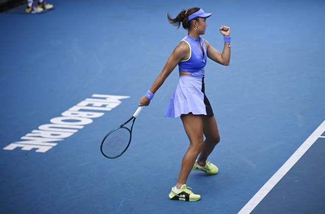 (260115) -- MELBOURNE, Jan. 15, 2026 -- Yuan Yue of China celebrates during the women s singles qualifying final round match against Tamara Zidansek of Slovenia at Australian Open tennis tournament in Melbourne, Australia, Jan. 15, 2026. (Photo by Xinhua) (SP)AUSTRALIA-MELBOURNE-TENNIS-AUSTRALIAN OPEN-WOMEN S SINGLES-QUALIFYING WangxShen 