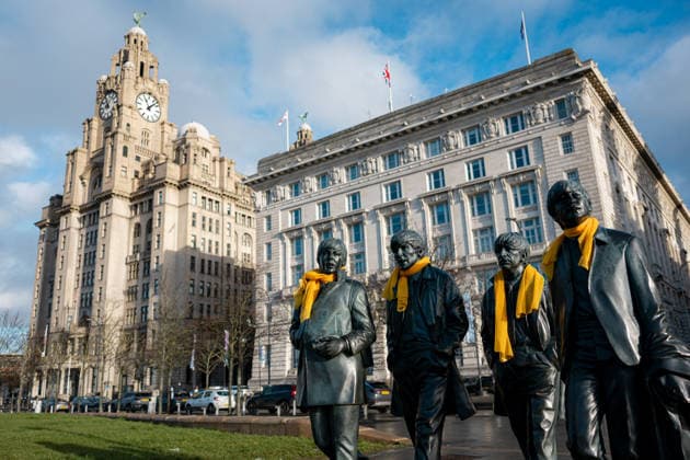 Tour de France 2027 Grand DÃ part Picture by Alex Whitehead SWpix.com - 15 01 2026 - Cycling - Tour de France 2027 Grand DÃ part - Liverpool Pier Head, Liverpool, England - The Beatles statue adorned with yellow scarves at the Pier Head on Liverpool™s waterfront. The Grand Depart of the Tour de France 2027 and The Grand Depart of the Tour de France Femmes avec Zwift 2027. Both Races will start in the United Kingdom and visit Scotland, Wales and England - ALL IMAGES www.SWpix.com ( Photography Hub Ltd ) from the SWpix.com photography archive - MANDATORY BYLINE PHOTO CREDIT to Photographers Name SWpix.com LeTourGB (strictly editorial use only - contact for commercial - simon@swpix.com) Liverpool Pier Head Liverpool England Copyright: x xSWpix.comx(t axPhotographyxHubxLtd)xAlexxWhitehead SWpix.comx SWP-3030-12229