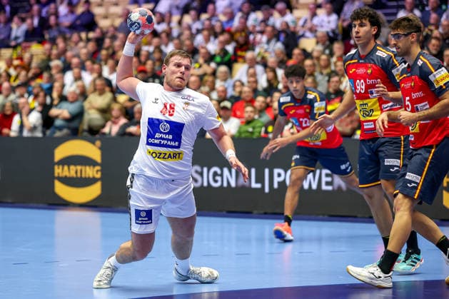 15.01.2026, Handball, Men s EHF EURO 2026, Spanien - Serbien, Jyske Bank Boxen in Herning, Dänemark, Preliminary Round: Dragan Pechmalbec (Serbien 46) Dänemark