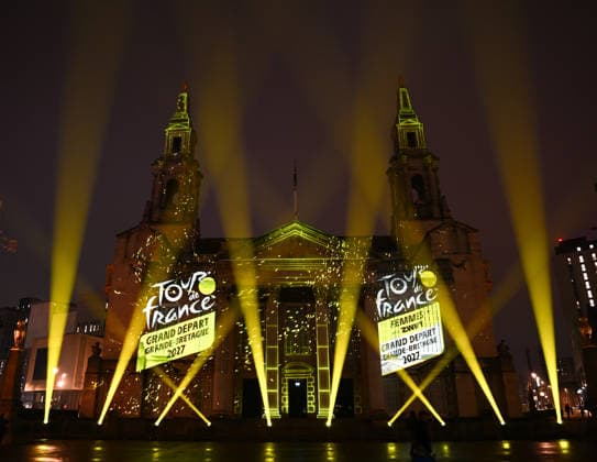 Tour de France 2027 Grand Depart Route Reveal Picture by Simon Wilkinson SWpix.com - 15 01 2026 - Cycling - Tour de France 2027 Grand Depart Route Reveal - Leeds, Yorkshire, England - A projection light show on the exterior of Leeds Civic Hall after the Tour de France 2027 Grand Depart Route Reveal with Leeds hosting the start of Stage 1 of the 2027 Tour de France Femmes avec Zwift Grand Depart The Grand Depart of the Tour de France 2027 and The Grand Depart of the Tour de France Femmes avec Zwift 2027. Both Races will start in the United Kingdom and visit Scotland, Wales and England - ALL IMAGES www.SWpix.com ( Photography Hub Ltd ) from the SWpix.com photography archive - MANDATORY BYLINE PHOTO CREDIT to Photographers Name SWpix.com LeTourGB (strictly editorial use only - contact for commercial - simon@swpix.com) Copyright: x xSWpix.comx(t axPhotographyxHubxLtd)xSimonxWilkinson SWpix.comx SWP-3163-0280