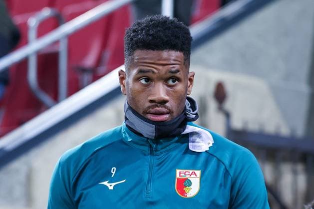 Samuel Essende 9 (FC Augsburg), FC Augsburg vs. 1. FC Union Berlin, Fussball, Maenner, Bundesliga, Saison 2025 2026, Hinrunde, 17 Spieltag, 15.01.2026 DFB regulations prohibit any use of photographs as image sequences and or quasi-video Augsburg Bayern Deutschland