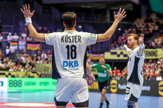 15.01.2026, Handball, Men s EHF EURO 2026, Deutschland - Östereich, Jyske Bank Boxen in Herning, Dänemark, Preliminary Round: Julian Köster (Germany 18) jubelnd Dänemark