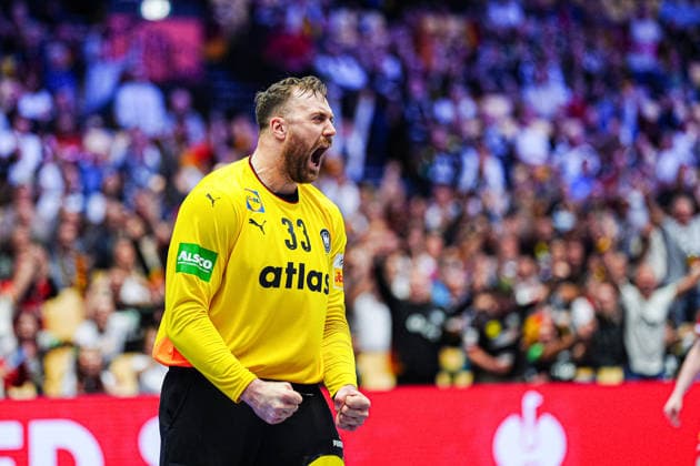 Jubel nach Parade Andreas Wolff (Deutschland, 33) DEN, Deutschland vs. Oesterreich, Handball, EHF Europameisterschaft 2026, Gruppe A, Spieltag 1, 15.01.2026 DEN, Deutschland vs. Oesterreich, Handball, EHF Europameisterschaft 2026, Gruppe A, Spieltag 1, 15.01.2026 Herning Copyright: xEibner-Pressefoto MarcelxvonxFehrnx EP_MFN