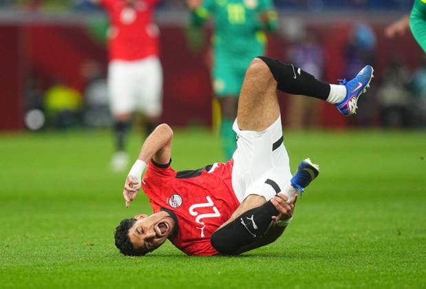 January 14 2026, Tangier, Morocco: OMAR KHALED MOHAMED MARMOUSH of Egypt on the ground during a 2025 AFCON Africa Cup of Nations game, Senegal v Egypt, at Tangier Stadium. Senegal won 1:0. Tangier Morocco - ZUMAc04_ 20260114_zma_c04_028 Copyright: xUlrikxPedersenx