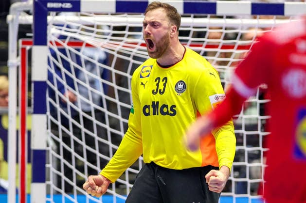 15.01.2026, Handball, Men s EHF EURO 2026, Deutschland - Österreich, Jyske Bank Boxen in Herning, Dänemark, Preliminary Round: Andreas Wolff (Germany 33) jubelnd Dänemark
