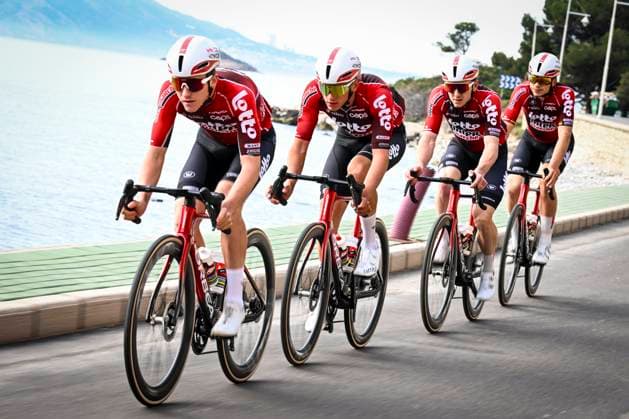 Lotto Intermarche Cycling Team Winter Training Camp 2026 L ALFAS DEL PI, SPAIN - JANUARY 16 : Berckmoes Jenno (BEL) of Lotto Intermarche, De Schuyteneer Steffen (BEL) of Lotto Intermarche, De Buyst Jasper (BEL) of Lotto Intermarche, De Lie Arnaud (BEL) of Lotto Intermarche pictured during a training session at the Lotto Intermarche UCI World Team winter stage camp at the Albir Garden Resort Hotel as part of the preparation for the new 2026 season on January 16, 2026 in L Alfas del Pi, Spain, 16 01 2026 L Alfas del Pi Spain  Copyright: xVincentxKalutx
