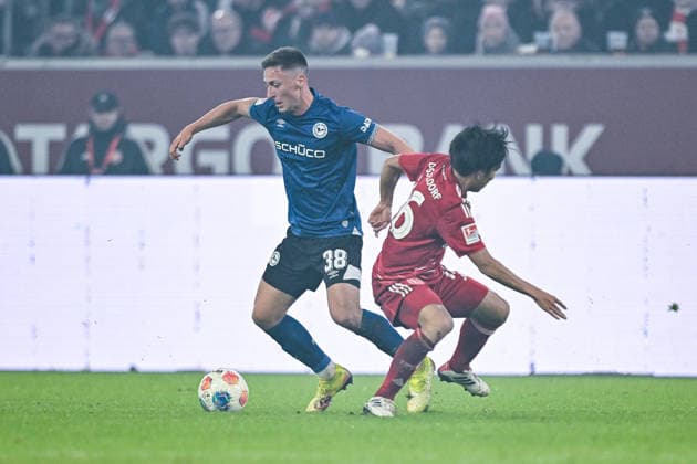 16.01.2026, Fussball, 2. Bundesliga, 18. Spieltag Saison 2025 2026, Fortuna Düsseldorf - DSC Arminia Bielefeld, Marius Wörl (DSC Arminia Bielefeld), xRHR-FOTO TKx