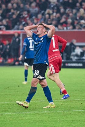 16.01.2026, Fussball, 2. Bundesliga, 18. Spieltag Saison 2025 2026, Fortuna Düsseldorf - DSC Arminia Bielefeld, Marius Wörl (DSC Arminia Bielefeld) xRHR-FOTO TKx