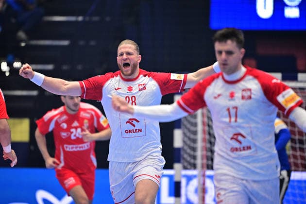 KRISTIANSTAD, SWEDEN 20260116 Poland s Maciej Gebala celebrates goal during the 2026 EHF European Men s Handball Championship (the EHF Euro 2026) match between Hungary and Poland at Kristianstad Arena, in Kristianstad, Sweden, on January 16, 2026. KRISTIANSTAD SWEDEN x50090x