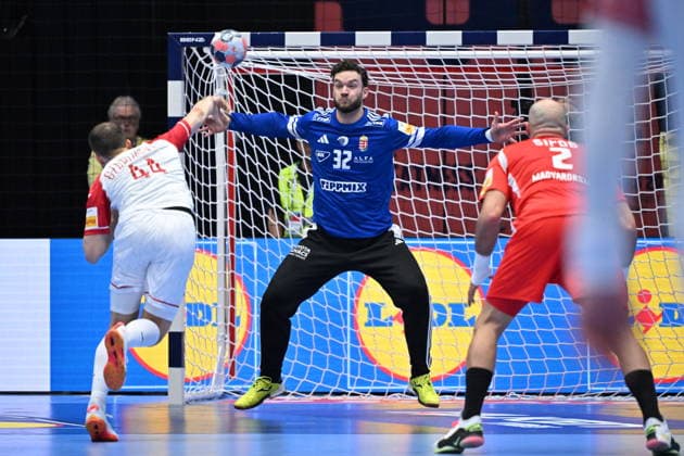 KRISTIANSTAD, SWEDEN 20260116 Hungary s goal keeper Kristof Palasics in action during the 2026 EHF European Men s Handball Championship (the EHF Euro 2026) match between Hungary and Poland at Kristianstad Arena, in Kristianstad, Sweden, on January 16, 2026. KRISTIANSTAD SWEDEN x50090x