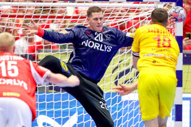 16.01.2026, Handball, Men s EHF EURO 2026, Dänemark - Nordmazedonien, Jyske Bank Boxen in Herning, Dänemark, Preliminary Round: Kevin Moller (Denmark 20) Dänemark