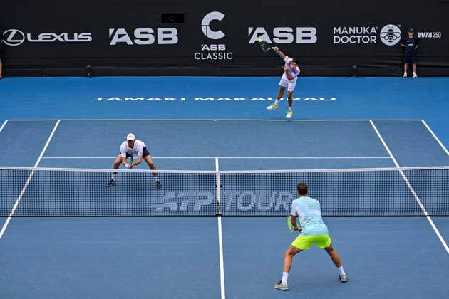 Theo Arribage (FRA) and Albano Olivetti (FRA) and Alexander Erler (AUT) and Robert Galloway (USA) in the Men s doubles final match of the ASB Classic Men™s ATP, Tennis Herren 250 tennis tournament at Manuka Doctor Arena, Auckland, New Zealand on Saturday 17 January 2026. Photo credit: Alan Lee Auckland New Zealand Copyright: xAlanxLeex xx