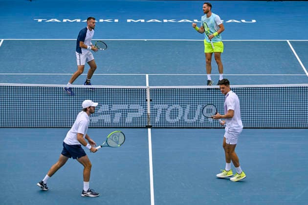 Theo Arribage (FRA) and Albano Olivetti (FRA) and Alexander Erler (AUT) and Robert Galloway (USA) in the Men s doubles final match of theASB Classic Men™s ATP, Tennis Herren 250 tennis tournament at Manuka Doctor Arena, Auckland, New Zealand on Saturday 17 January 2026. Photo credit: Alan Lee Auckland New Zealand Copyright: xAlanxLeex xx