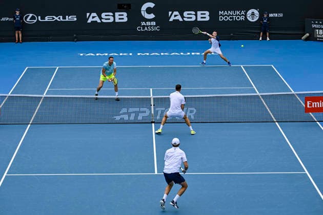 Theo Arribage (FRA) and Albano Olivetti (FRA) v Alexander Erler (AUT) and Robert Galloway (USA) in the Men s doubles final match of the ASB Classic Men™s ATP, Tennis Herren 250 tennis tournament at Manuka Doctor Arena, Auckland, New Zealand on Saturday 17 January 2026. Photo credit: Alan Lee Auckland New Zealand Copyright: xAlanxLeex xx