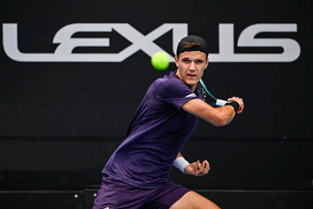 Jakub Mensik (CZE) plays a shot to Sebastian Baez (ARG) in the Men s singles final match of the ASB Classic Men™s ATP, Tennis Herren 250 tennis tournament at Manuka Doctor Arena, Auckland, New Zealand on Saturday 17 January 2026. Photo credit: Alan Lee Auckland New Zealand Copyright: xAlanxLeex xx