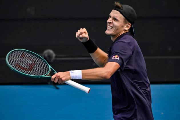 Jakub Mensik (CZE) celebrates winning the final against Sebastian Baez (ARG) in the Men s singles final match of the ASB Classic Men™s ATP, Tennis Herren 250 tennis tournament at Manuka Doctor Arena, Auckland, New Zealand on Saturday 17 January 2026. Photo credit: Alan Lee Auckland New Zealand Copyright: xAlanxLeex xx