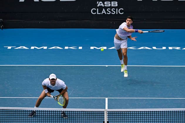Alexander Erler (AUT) returns a shot in the Men s doubles final match of the ASB Classic Men™s ATP, Tennis Herren 250 tennis tournament at Manuka Doctor Arena, Auckland, New Zealand on Saturday 17 January 2026. Photo credit: Alan Lee Auckland New Zealand Copyright: xAlanxLeex xx