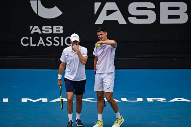 Alexander Erler (AUT) and Robert Galloway (USA) in the Men s doubles final match of the ASB Classic Men™s ATP, Tennis Herren 250 tennis tournament at Manuka Doctor Arena, Auckland, New Zealand on Saturday 17 January 2026. Photo credit: Alan Lee Auckland New Zealand Copyright: xAlanxLeex xx