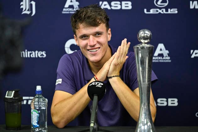 Jakub Mensik (CZE) during the post match press conference, PK, Pressekonferenz after winning the Men s singles final match of the ASB Classic Men™s ATP, Tennis Herren 250 tennis tournament at Manuka Doctor Arena, Auckland, New Zealand on Saturday 17 January 2026. Photo credit: Alan Lee Auckland New Zealand Copyright: xAlanxLeex xx