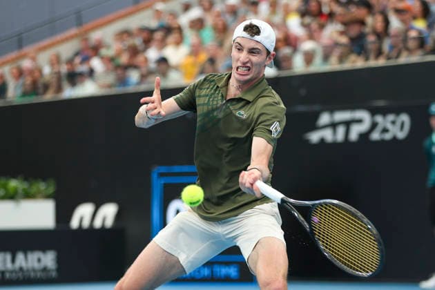 TENNIS ADELAIDE INTERNATIONAL, Ugo Humbert of France in his match against TomaÅ¡ MachaÄ of Czechia during the Men™s singles Final, Adelaide International at Memorial Drive Tennis Club in in Adelaide, Saturday, January 17, 2026. ( NO ARCHIVING, EDITORIAL USE ONLY ADELAIDE SOUTH AUSTRALIA AUSTRALIA  Copyright: xMATTxTURNERx 20260117154156520347