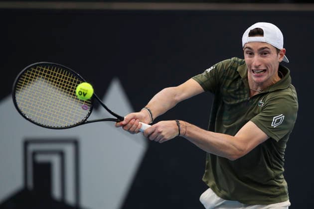 TENNIS ADELAIDE INTERNATIONAL, Ugo Humbert of France in his match against TomaÅ¡ MachaÄ of Czechia during the Men™s singles Final, Adelaide International at Memorial Drive Tennis Club in in Adelaide, Saturday, January 17, 2026. ( NO ARCHIVING, EDITORIAL USE ONLY ADELAIDE SOUTH AUSTRALIA AUSTRALIA  Copyright: xMATTxTURNERx 20260117167154490890