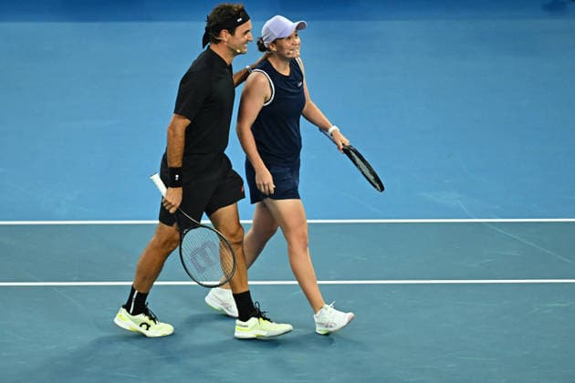 Opening Night at the 2026 Australian Open - Melbourne Roger Federer (SUI) with Ashley Barty (AUS) during the Opening Night at the 2026 Australian Open at Melbourne Park in Melbourne, AUSTRALIA, on January 17, 2026. Photo by Corinne Dubreuil ABACAPRESS.COM Melbourne Australia  Copyright: xDubreuilxCorinne ABACAx