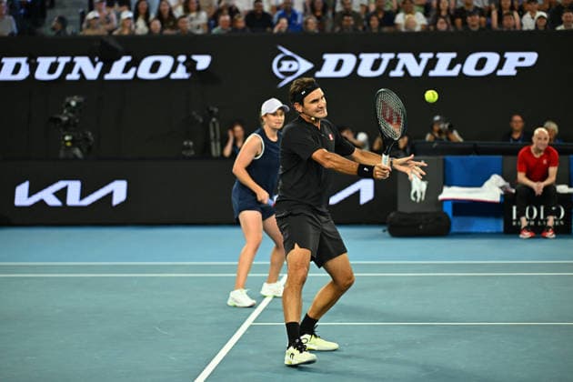 Opening Night at the 2026 Australian Open - Melbourne Roger Federer (SUI) with Ashley Barty (AUS) during the Opening Night at the 2026 Australian Open at Melbourne Park in Melbourne, AUSTRALIA, on January 17, 2026. Photo by Corinne Dubreuil ABACAPRESS.COM Melbourne Australia  Copyright: xDubreuilxCorinne ABACAx