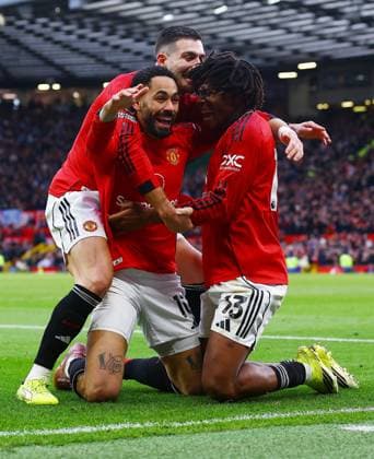 Patrick Dorgu of Manchester United, ManU celebrates scoring a goal to make it 2-0 with their team-mates Manchester United v Manchester City, Premier League, Football, Old Trafford, Manchester, UK - 17 Jan 2026Manchester Old Trafford United Kingdom EDITORIAL USE ONLY No use with unauthorised audio, video, data, fixture lists, club league logos or live services. Online in-match use limited to 120 images, no video emulation. No use in betting, games or single club league player publications.  Copyright: xMattxWest Shutterstockx 16347907an