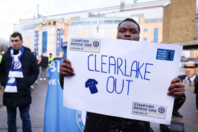London, England, 17th January 2026. Chelsea fans protest against the ownership of the football club outside the stadium before the Chelsea vs Brentford Premier League match at Stamford Bridge, London. Picture credit should read: Paul Terry Sportimage EDITORIAL USE ONLY. No use with unauthorised audio, video, data, fixture lists, club league logos or live services. Online in-match use limited to 120 images, no video emulation. No use in betting, games or single club league player publications. SPI_007_PT_Chelsea_Brentford SPI-4458-0007
