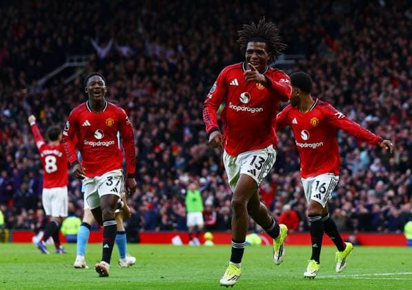 Patrick Dorgu of Manchester United, ManU celebrates scoring a goal to make it 0-2 Manchester United v Manchester City, Premier League, Football, Old Trafford, Manchester, UK - 17 Jan 2026Manchester Old Trafford United Kingdom EDITORIAL USE ONLY No use with unauthorised audio, video, data, fixture lists, club league logos or live services. Online in-match use limited to 120 images, no video emulation. No use in betting, games or single club league player publications.  Copyright: xMattxWest Shutterstockx 16347907bf