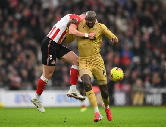 Jean-Philippe Mateta of Crystal Palace tussles with Dan Ballard of Sunderland Sunderland v Crystal Palace, Premier League, Football, Stadium of Light, Sunderland, UK - 17 Jan 2026Sunderland Stadium of Light United Kingdom EDITORIAL USE ONLY No use with unauthorised audio, video, data, fixture lists, club league logos or live services. Online in-match use limited to 120 images, no video emulation. No use in betting, games or single club league player publications. Copyright: xRichardxLee Shutterstockx 16348128ap
