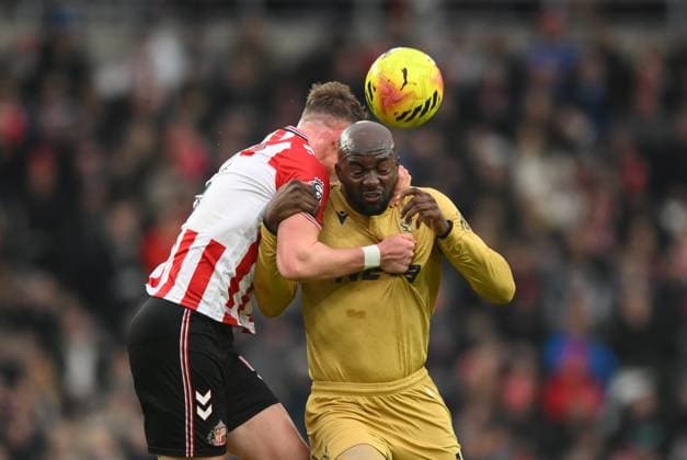 Jean-Philippe Mateta of Crystal Palace tussles with Dan Ballard of Sunderland Sunderland v Crystal Palace, Premier League, Football, Stadium of Light, Sunderland, UK - 17 Jan 2026Sunderland Stadium of Light United Kingdom EDITORIAL USE ONLY No use with unauthorised audio, video, data, fixture lists, club league logos or live services. Online in-match use limited to 120 images, no video emulation. No use in betting, games or single club league player publications. Copyright: xRichardxLee Shutterstockx 16348128ao