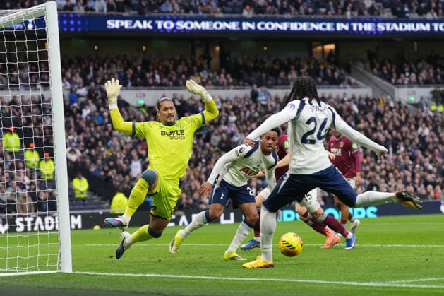 Tottenham Hotspur v West Ham United, Premier League Tottenham Hotspur defender Djed Spence (24) shoots at goal during the Premier League match between Tottenham Hotspur and West Ham United at Tottenham Hotspur Stadium, London, UK on 17 January 2026. London Tottenham Hotspur Stadium London UK Editorial use only DataCo restrictions apply See www.football-dataco.com , Copyright: xStephenxFlynnx PSI-23578-0059