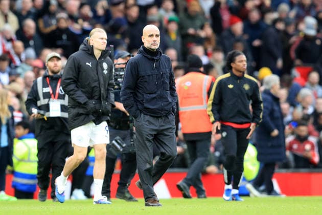 17th January 2026; Old Trafford, Manchester, England; Premier League Football, Manchester United, ManU versus Manchester City; Manchester City manager Pep Guardiola looks dejected at full time  DavidxBlunsden