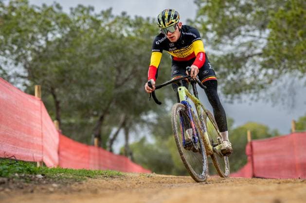 Belgian Thibau Nys pictured in action during a training session before the cyclocross cycling event in Benidorm, Spain, Saturday 17 January 2026, stage 10 12 in the UCI World Cup competition. DAVIDxPINTENS  x156620671x