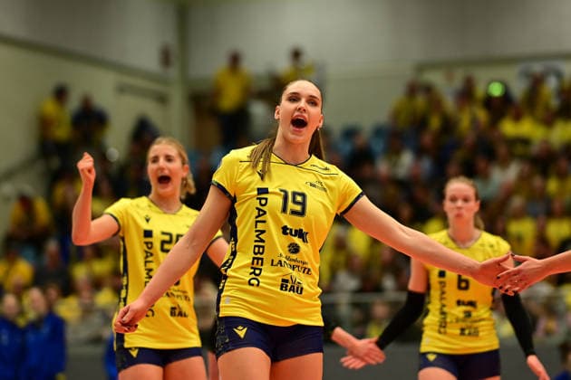Volleyball I Frauen I Saison 2025-2026 I Bundesliga I 12. Spieltag I ETV Hamburger Volksbank Volleys - SSC Palmberg Schwerin I 17.01.2026 Jubel, Begeisterung, Enthusiasmus, Euphorie, Freude, Glücksgefühl, Heiterkeit bei: Anna Artyshuk (19, SSC Palmberg Schwerin) Hamburg CU-Arena Hamburg Deutschland Copyright: xLobeca FelixxSchlikisx