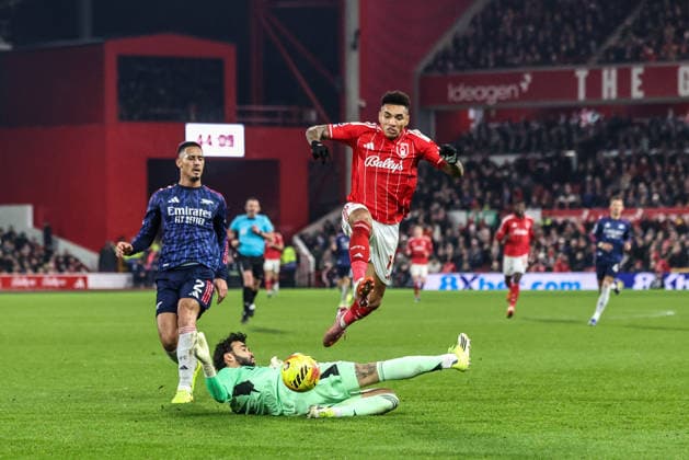 Premier League Nottingham Forest vs Arsenal Igor Jesus of Nottingham Forest breaks past Arsenal goalkeeper David Raya during the Premier League match Nottingham Forest vs Arsenal at City Ground, Nottingham, United Kingdom, 17th January 2026 (Photo by Alfie Cosgrove News Images) Nottingham City Ground Nottinghamshire United Kingdom Copyright: xAlfiexCosgrove NewsxImagesx